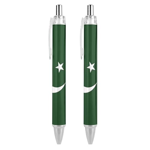 FJAUOQ Kugelschreiber mit Pakistan-Flagge, schmal, einziehbar, blaue Tinte, 0,5 mm, Kugelschreiber zum Schreiben und Unterschreiben, Zuhause, Schule, Büro, 2 Stück FJAUOQ Kugelschreiber mit Pakistan-Flagge, schmal, einziehbar, blaue Tinte, 0,5 mm, Kugelschreiber zum Schreiben und Unterschreiben, Zuhause, Schule, Büro, 2 Stück von FJAUOQ