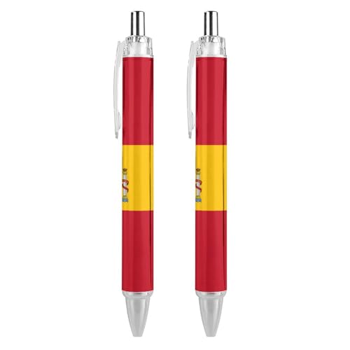 FJAUOQ Kugelschreiber mit Spanien-Flagge, einziehbarer Journaling-Stift, schwarze Tinte, Kugelschreiber, Büro-Stifte für Männer und Frauen, Bürobedarf, 2 Stück FJAUOQ Kugelschreiber mit Spanien-Flagge, einziehbarer Journaling-Stift, schwarze Tinte, Kugelschreiber, Büro-Stifte für Männer und Frauen, Bürobedarf, 2 Stück von FJAUOQ