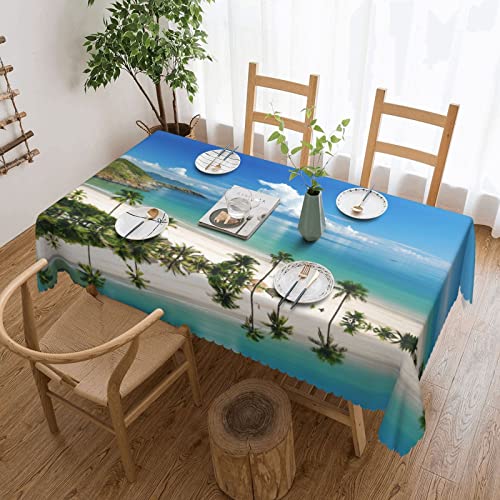 Rechteckige Tischdecke mit Strand- und Palmen-Motiv, 137,2 x 182,9 cm, Leinen, weich, knitterfrei, Tischdecke für Küche, Esszimmer, Party, Camping von FJAUOQ