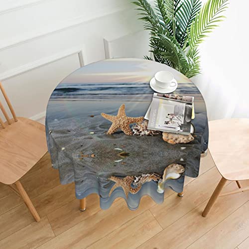 Runde dekorative Tischdecke mit Muscheln am Strand-Druck, 152,4 cm, Polyester-Stoff, Teetischdecken zum Essen von FJAUOQ
