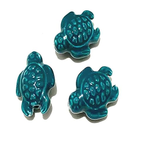 FJISD 30 Stück 18 x 15 mm glasierte Keramikperlen in Schildkrötenform zur Armbandherstellung, Blaue und weiße Porzellanperlen, Abstandsperlen zum Basteln von Schmuckherstellung von FJISD