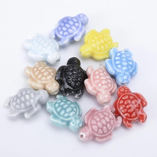 FJISD 30 Stück 18 x 15 mm glasierte Keramikperlen in Schildkrötenform zur Armbandherstellung, Blaue und weiße Porzellanperlen, Abstandsperlen zum Basteln von Schmuckherstellung von FJISD