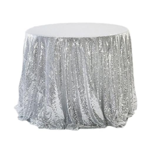 FJIXUO 1 Stück Tischdecke, rund, for Geburtstag, Hochzeit, Bankett, Esszimmer, Dekoration, 60–130 cm Für Restaurant(Silver,60cm) von FJIXUO