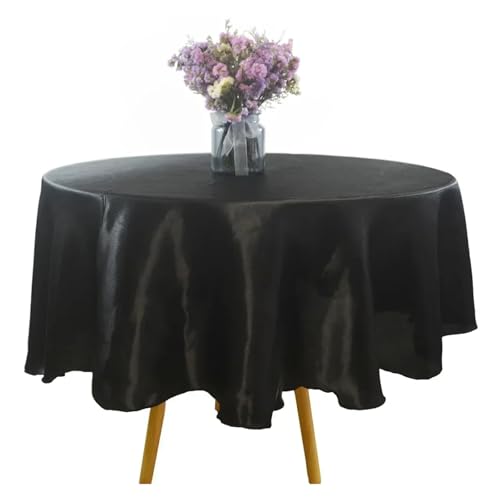 FJIXUO Runde Satin-Tischdecke, Hochzeits-Party-Overlays, Dekoration, Geburtstagsparty, Restaurant, Zuhause, Tischdecke Für Restaurant(Black,240CM) von FJIXUO
