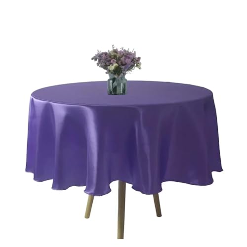 FJIXUO Runde Satin-Tischdecke, Hochzeits-Party-Overlays, Dekoration, Geburtstagsparty, Restaurant, Zuhause, Tischdecke Für Restaurant(Purple,145CM) von FJIXUO