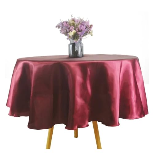 FJIXUO Runde Satin-Tischdecke, Hochzeits-Party-Overlays, Dekoration, Geburtstagsparty, Restaurant, Zuhause, Tischdecke Für Restaurant(Wine red,145CM) von FJIXUO