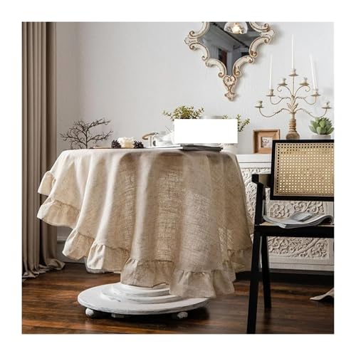 FJIXUO Runde Tischdecken im Retro-Stil, waschbare Stoff-Tischdecken for Restaurant, Küche, Hochzeit, Party-Dekoration Für Restaurant(Khaki,Diameter 90cm) von FJIXUO