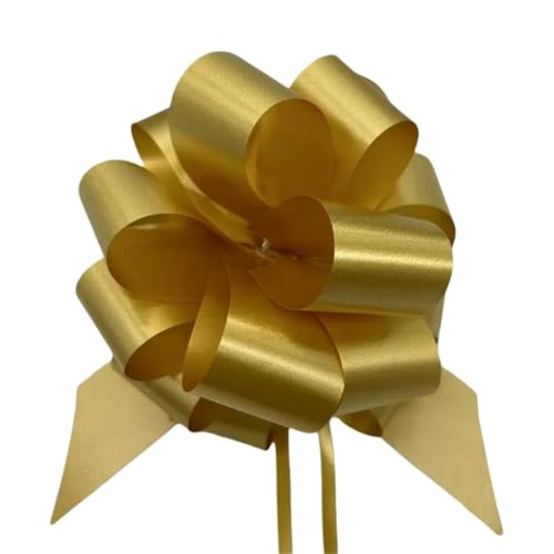 FJIXUO Schleife Mit GeschenkbäNder 50 Stück Zugschleifen, groß, 14 cm, Geschenkverpackungen, Zugschleifen mit Band for Ostergeschenke, Hochzeitsgeschenkkörbe(Gold) von FJIXUO