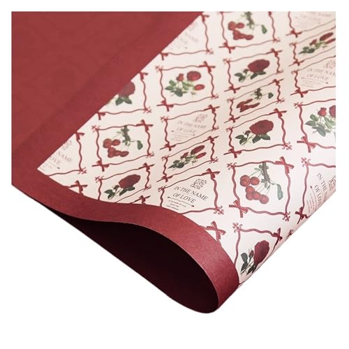 Geschenkpapier 10 Stück Geschenkpapier, einfaches Blumen-Geschenkpapier, wasserdichtes Baumwollpapier, Blumenstrauß, Geschenkverpackung, Papierbögen(Red) von FJIXUO