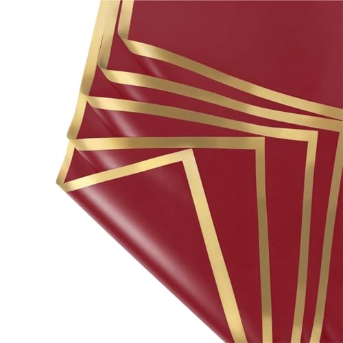Geschenkpapier 20 Blatt Blumen-Geschenkpapier mit goldenen Kanten, wasserfeste Blumenstraußverpackung, ideal for selbstgemachte Hochzeiten, Geburtstage(Red) von FJIXUO