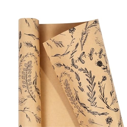 Geschenkpapier 3 Rollen 17" x 120" Geschenkpapierrolle, Pflanzen, ganz in schwarzer Farbe, for Geburtstag, Vintage-Bastelpapier, Abschlussfeier, Verlobung(Brown-A) von FJIXUO
