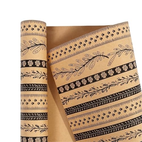 Geschenkpapier 3 Rollen 17" x 120" Geschenkpapierrolle, Pflanzen, ganz in schwarzer Farbe, for Geburtstag, Vintage-Bastelpapier, Abschlussfeier, Verlobung(Brown-B) von FJIXUO