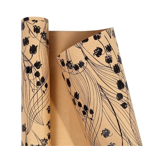 Geschenkpapier 3 Rollen 17" x 120" Geschenkpapierrolle, Pflanzen, ganz in schwarzer Farbe, for Geburtstag, Vintage-Bastelpapier, Abschlussfeier, Verlobung(Brown-D) von FJIXUO