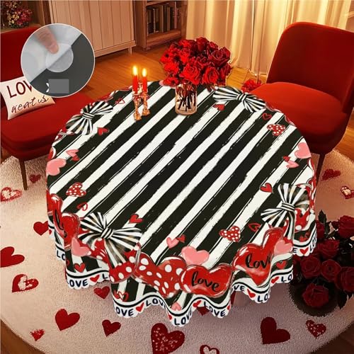Runde Tischdecke for Valentinstag, Tischdecke for die tägliche Küche, Terrasse, Valentinstag Für Restaurant(152x152cm) von FJIXUO