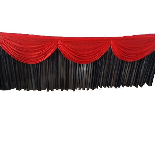 FJOADNVM Tischdecke Hochzeit 10ft x 29inch Ice Silk Tischrock Bunte Plissee gerüschte Tischrock for Hochzeit Geburtstag Buffet Tischdekoration(Black with Red Swag) von FJOADNVM