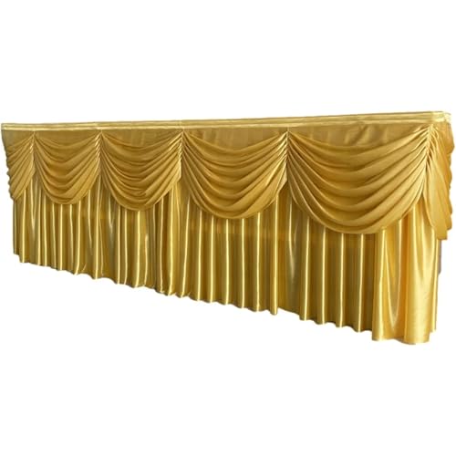 FJOADNVM Tischdecke Hochzeit 10ft x 29inch Ice Silk Tischrock Bunte Plissee gerüschte Tischrock for Hochzeit Geburtstag Buffet Tischdekoration(Gold) von FJOADNVM