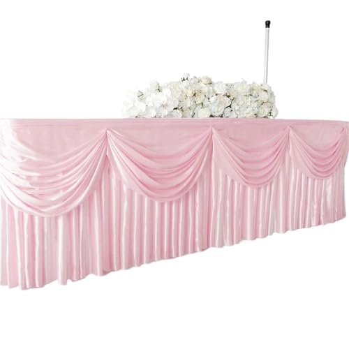 FJOADNVM Tischdecke Hochzeit 10ft x 29inch Ice Silk Tischrock Bunte Plissee gerüschte Tischrock for Hochzeit Geburtstag Buffet Tischdekoration(Pink) von FJOADNVM