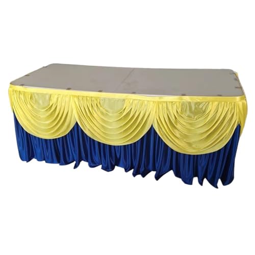 FJOADNVM Tischdecke Hochzeit 10ft x 29inch Ice Silk Tischrock Bunte Plissee gerüschte Tischrock for Hochzeit Geburtstag Buffet Tischdekoration(Royal Blue Yellow) von FJOADNVM