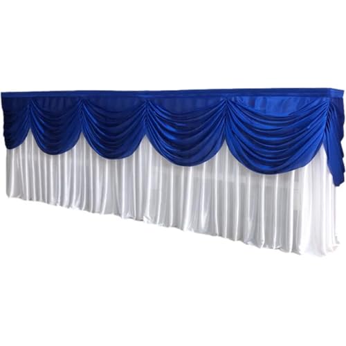 FJOADNVM Tischdecke Hochzeit 10ft x 29inch Ice Silk Tischrock Bunte Plissee gerüschte Tischrock for Hochzeit Geburtstag Buffet Tischdekoration(White and Blue) von FJOADNVM