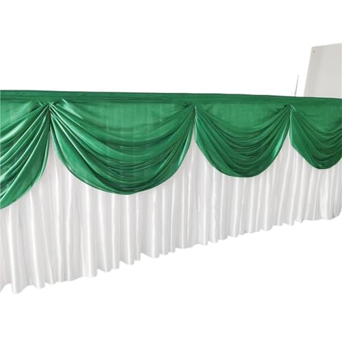 FJOADNVM Tischdecke Hochzeit 10ft x 29inch Ice Silk Tischrock Bunte Plissee gerüschte Tischrock for Hochzeit Geburtstag Buffet Tischdekoration(White and Green Swag) von FJOADNVM