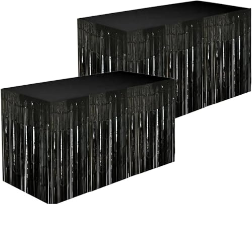 FJOADNVM Tischdecke Hochzeit 2er-Pack schwarzer Tischrock aus Kunststofffolie for Party-Event-Dekoration, Tischrock aus Metallicfolie, Streifenband von FJOADNVM