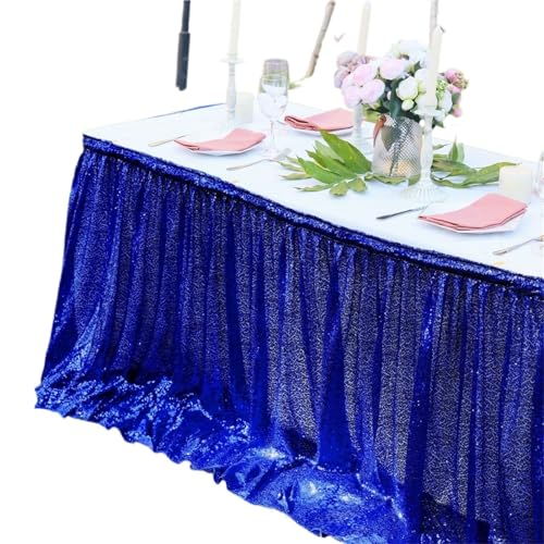 FJOADNVM Tischdecke Hochzeit 4/6/9/14ft Pailletten Tisch Rock for Runde/Rechteck/Quadratischen Tisch for Geburtstag Party Hochzeit(Blue,9ft 70x275cm) von FJOADNVM