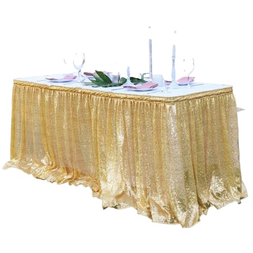 FJOADNVM Tischdecke Hochzeit 4/6/9/14ft Pailletten Tisch Rock for Runde/Rechteck/Quadratischen Tisch for Geburtstag Party Hochzeit(Gold,6ft 70x183cm) von FJOADNVM