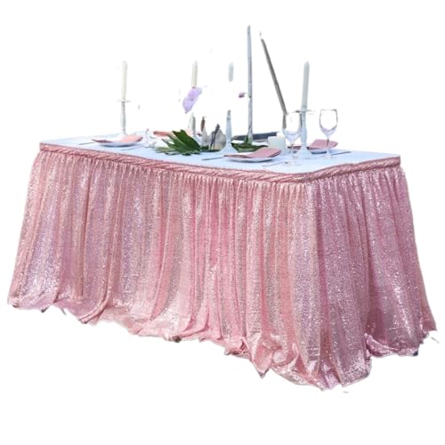FJOADNVM Tischdecke Hochzeit 4/6/9/14ft Pailletten Tisch Rock for Runde/Rechteck/Quadratischen Tisch for Geburtstag Party Hochzeit(Pink,12ft 70x426cm) von FJOADNVM
