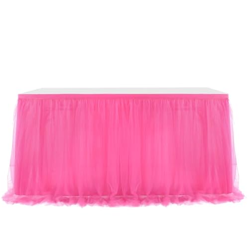 FJOADNVM Tischdecke Hochzeit 4FT/6FT/8FT Tischröcke Geburtstag Tüll Tischrock Hochzeit Party Tutu Tüll Tischrock Hochzeit Party Home Decor(Rose Red,4FT 77x122cm) von FJOADNVM