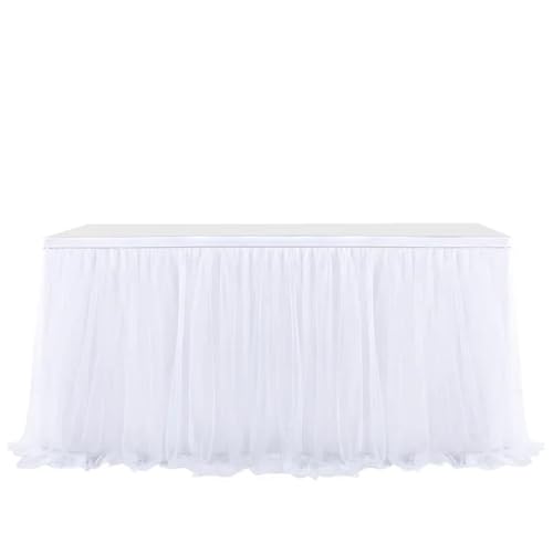 FJOADNVM Tischdecke Hochzeit 4FT/6FT/8FT Tischröcke Geburtstag Tüll Tischrock Hochzeit Party Tutu Tüll Tischrock Hochzeit Party Home Decor(White,6FT 77x183cm) von FJOADNVM