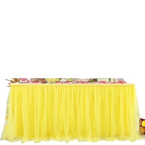 FJOADNVM Tischdecke Hochzeit 4FT/6FT/8FT Tischröcke Geburtstag Tüll Tischrock Hochzeit Party Tutu Tüll Tischrock Hochzeit Party Home Decor(Yellow,8FT 77x243cm) von FJOADNVM