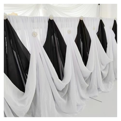 FJOADNVM Tischdecke Hochzeit Chiffon-Tischrock mit Diamantbrosche, Hochzeitsparty-Dekor, 10 Fuß x 30 Zoll, 1 Stück(White and Black) von FJOADNVM