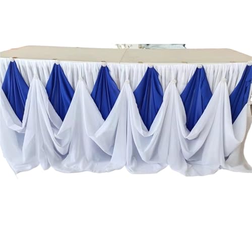 FJOADNVM Tischdecke Hochzeit Chiffon-Tischrock mit Diamantbrosche, Hochzeitsparty-Dekor, 10 Fuß x 30 Zoll, 1 Stück(White and Blue) von FJOADNVM