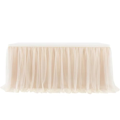 FJOADNVM Tischdecke Hochzeit Flauschiger Tischrock for Hochzeitsfeiern, Tüll, Geschirrtuch, Geburtstagsfeier, Hochzeit, Heimdekoration, 4 Größen(Champagne,9FT(W275XH77CM)) von FJOADNVM