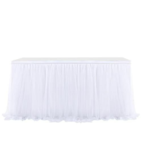 FJOADNVM Tischdecke Hochzeit Flauschiger Tischrock for Hochzeitsfeiern, Tüll, Geschirrtuch, Geburtstagsfeier, Hochzeit, Heimdekoration, 4 Größen(White,4FT(W122XH77CM)) von FJOADNVM