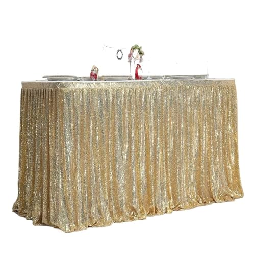 FJOADNVM Tischdecke Hochzeit Pailletten-Tischrock, Tisch-Flash-Tuch, Geburtstags-Party-Dekor, Hochzeit, Festival, Event, rechteckig, Glitzer-Tischröcke, Dekoration(Pale Gold,6FT 70x183cm) von FJOADNVM