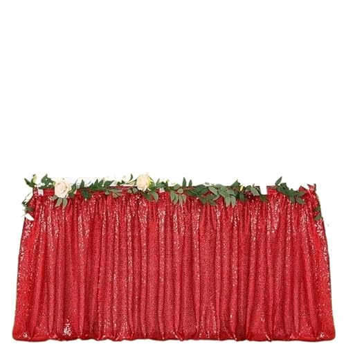 FJOADNVM Tischdecke Hochzeit Pailletten-Tischrock, Tisch-Flash-Tuch, Geburtstags-Party-Dekor, Hochzeit, Festival, Event, rechteckig, Glitzer-Tischröcke, Dekoration(Red,14FT 70x426cm) von FJOADNVM