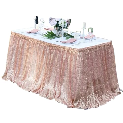 FJOADNVM Tischdecke Hochzeit Pailletten-Tischrock, Tisch-Flash-Tuch, Geburtstags-Party-Dekor, Hochzeit, Festival, Event, rechteckig, Glitzer-Tischröcke, Dekoration(Rose Gold,4FT 70x122cm) von FJOADNVM