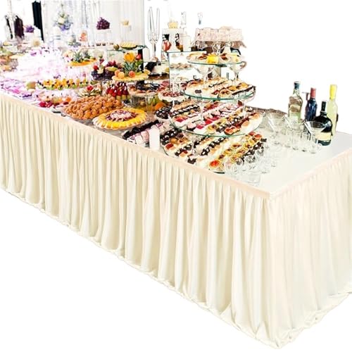 FJOADNVM Tischdecke Hochzeit Party Tisch Rock Geburtstag Plissee Dessert Tischdecke Abdeckung Hochzeit Festliche Tisch Sockel Home Tisch Dekor(Beige,14FT 78X427cm) von FJOADNVM