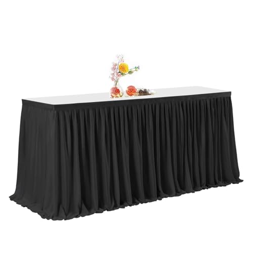 FJOADNVM Tischdecke Hochzeit Party Tisch Rock Geburtstag Plissee Dessert Tischdecke Abdeckung Hochzeit Tisch Rock Hotel Display EsstischDekor(Black,14FT 78X427CM) von FJOADNVM
