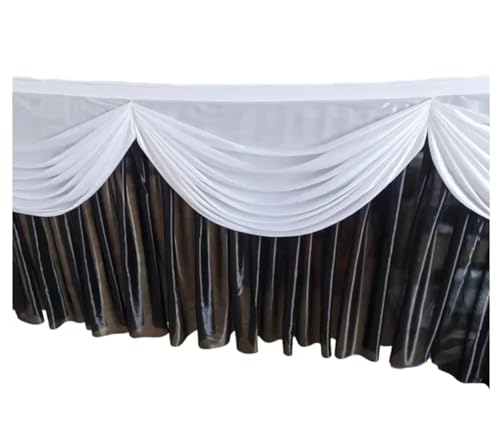 FJOADNVM Tischdecke Hochzeit Rechteckige weiße Tischröcke aus Eisseide mit Rüschen, Tischrock for Hochzeiten, Geburtstage, Partys und Bankette, Plissee-Tischrock(Black White,H80xW900CM) von FJOADNVM