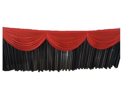 FJOADNVM Tischdecke Hochzeit Rechteckige weiße Tischröcke aus Eisseide mit Rüschen, Tischrock for Hochzeiten, Geburtstage, Partys und Bankette, Plissee-Tischrock(Black red,H80xW400CM) von FJOADNVM