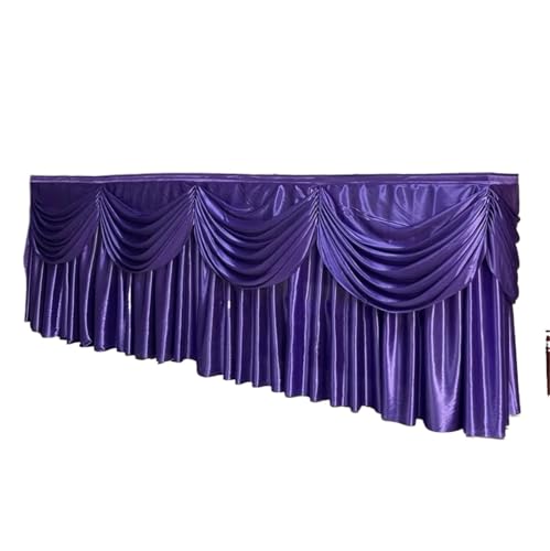 FJOADNVM Tischdecke Hochzeit Rechteckige weiße Tischröcke aus Eisseide mit Rüschen, Tischrock for Hochzeiten, Geburtstage, Partys und Bankette, Plissee-Tischrock(Dark Purple,H80xW900CM) von FJOADNVM