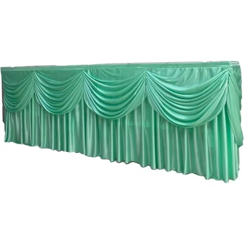 FJOADNVM Tischdecke Hochzeit Rechteckige weiße Tischröcke aus Eisseide mit Rüschen, Tischrock for Hochzeiten, Geburtstage, Partys und Bankette, Plissee-Tischrock(Light Green,H80xW900CM) von FJOADNVM