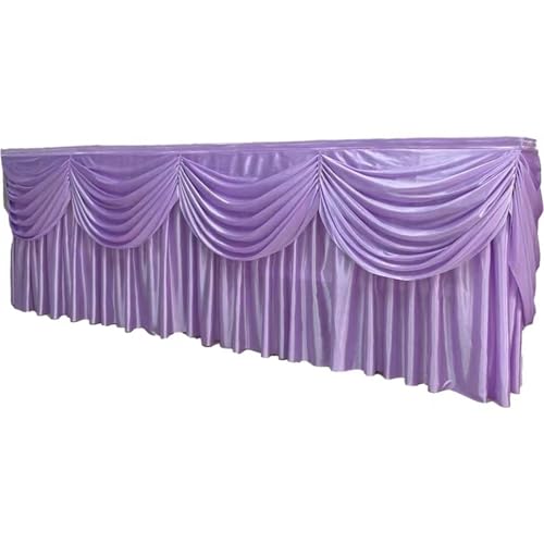 FJOADNVM Tischdecke Hochzeit Rechteckige weiße Tischröcke aus Eisseide mit Rüschen, Tischrock for Hochzeiten, Geburtstage, Partys und Bankette, Plissee-Tischrock(Light Purple,H80xW900CM) von FJOADNVM