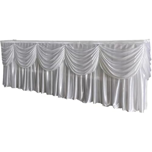 FJOADNVM Tischdecke Hochzeit Rechteckige weiße Tischröcke aus Eisseide mit Rüschen, Tischrock for Hochzeiten, Geburtstage, Partys und Bankette, Plissee-Tischrock(White,H80xW900CM) von FJOADNVM