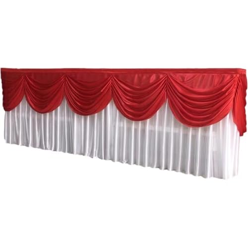 FJOADNVM Tischdecke Hochzeit Rechteckige weiße Tischröcke aus Eisseide mit Rüschen, Tischrock for Hochzeiten, Geburtstage, Partys und Bankette, Plissee-Tischrock(White Red,H80xW900CM) von FJOADNVM