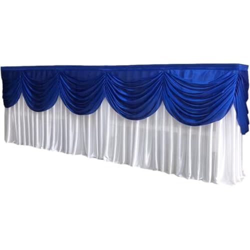 FJOADNVM Tischdecke Hochzeit Rechteckige weiße Tischröcke aus Eisseide mit Rüschen, Tischrock for Hochzeiten, Geburtstage, Partys und Bankette, Plissee-Tischrock(White Royal Blue,H80xW300CM) von FJOADNVM