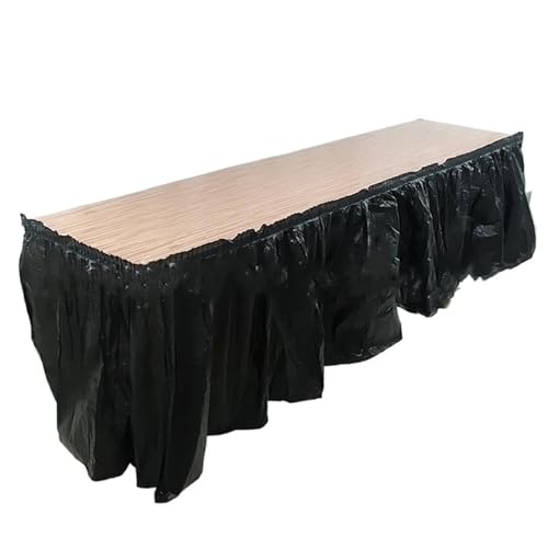 FJOADNVM Tischdecke Hochzeit Tischrock, Plastik-Tischrock, Rechteckiger Tischdeckenrock for Abschlussfeiern, Hochzeiten, Geburtstage(Black) von FJOADNVM