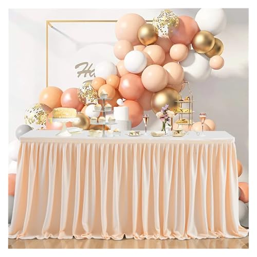FJOADNVM Tischdecke Hochzeit Tischrock aus Polyester for rechteckige Tische, Tischdecke mit Plissee und Rüschen for Bankette, Hochzeiten(Champagne,14FT 78x427cm) von FJOADNVM